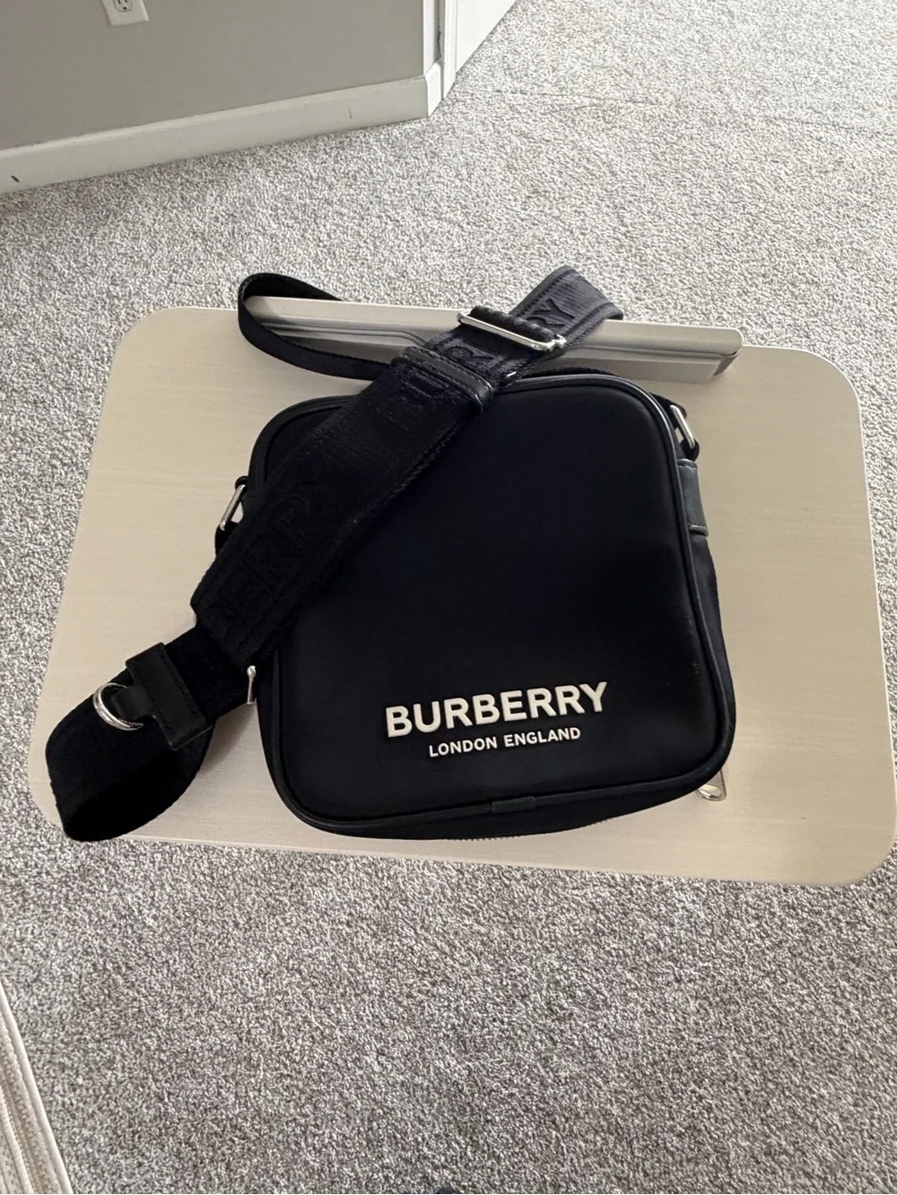 Burberry Black Messenger Bag with White Logo